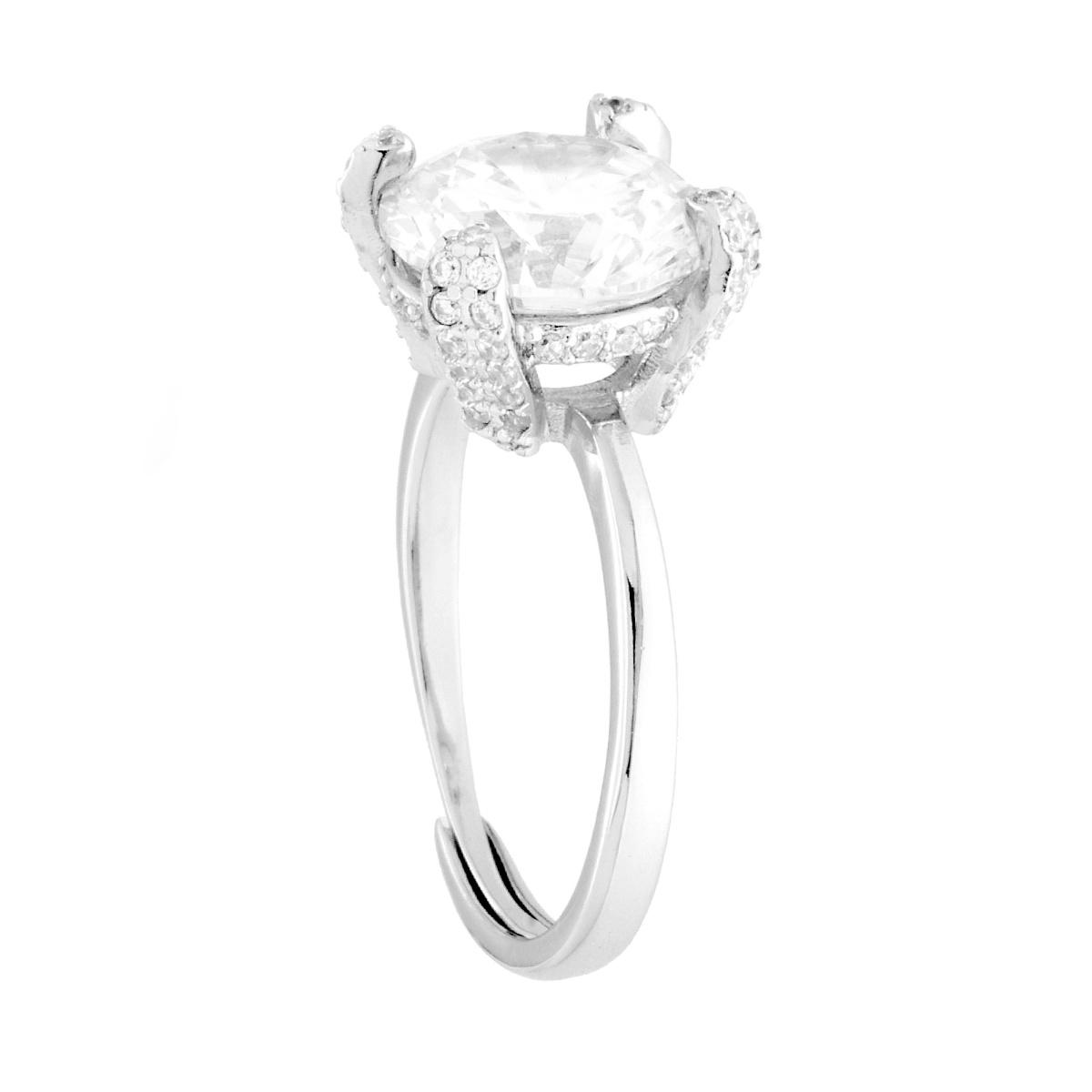 Anello Solitario con Cubic Zirconia Bianchi mm 10 in ARGENTO 925 Galvanica Rodio