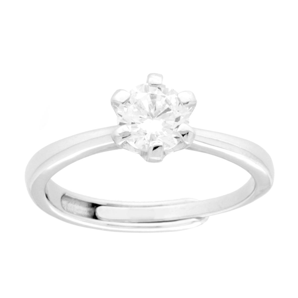 Anello Solitario con Cubic Zirconia Bianchi mm 5 in ARGENTO 925 Galvanica Rodio