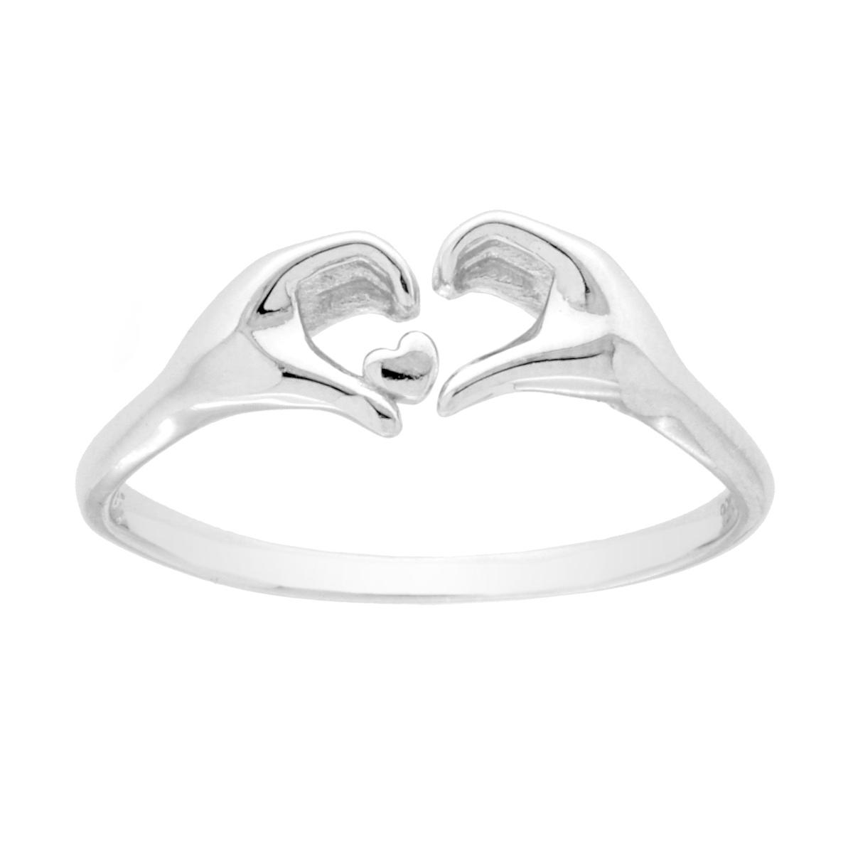 Anello Amore Love Mani che formano un Cuore con cuoricino piccolo in ARGENTO 925 Galvanica Rodio