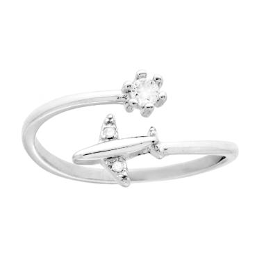 Anello Viaggio mondo con Aeroplano e Punto Luce Cubic Zirconia Bianco in ARGENTO 925 Galvanica Rodio