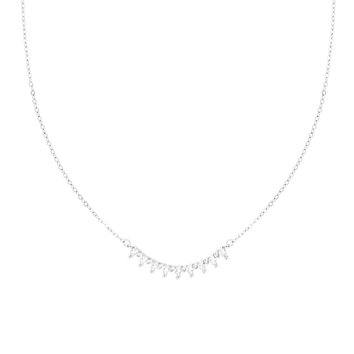 Collana Catena Forzatina Diamantata con Centrale Gocce Cubic Zirconia Bianchi in ARGENTO 925 Galvanica Rodio