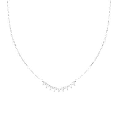 Collana Catena Forzatina Diamantata con Centrale Gocce Cubic Zirconia Bianchi in ARGENTO 925 Galvanica Rodio
