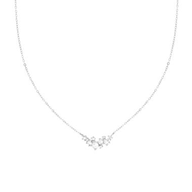 Collana Catena Forzatina Diamantata con Centrale Cubic Zirconia Bianchi in ARGENTO 925 Galvanica Rodio