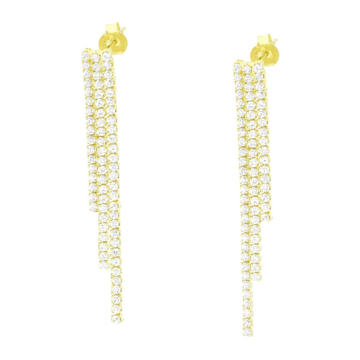 Orecchini tre fili Tennis con Cubic Zirconia Bianchi in ARGENTO 925 Galvanica Oro