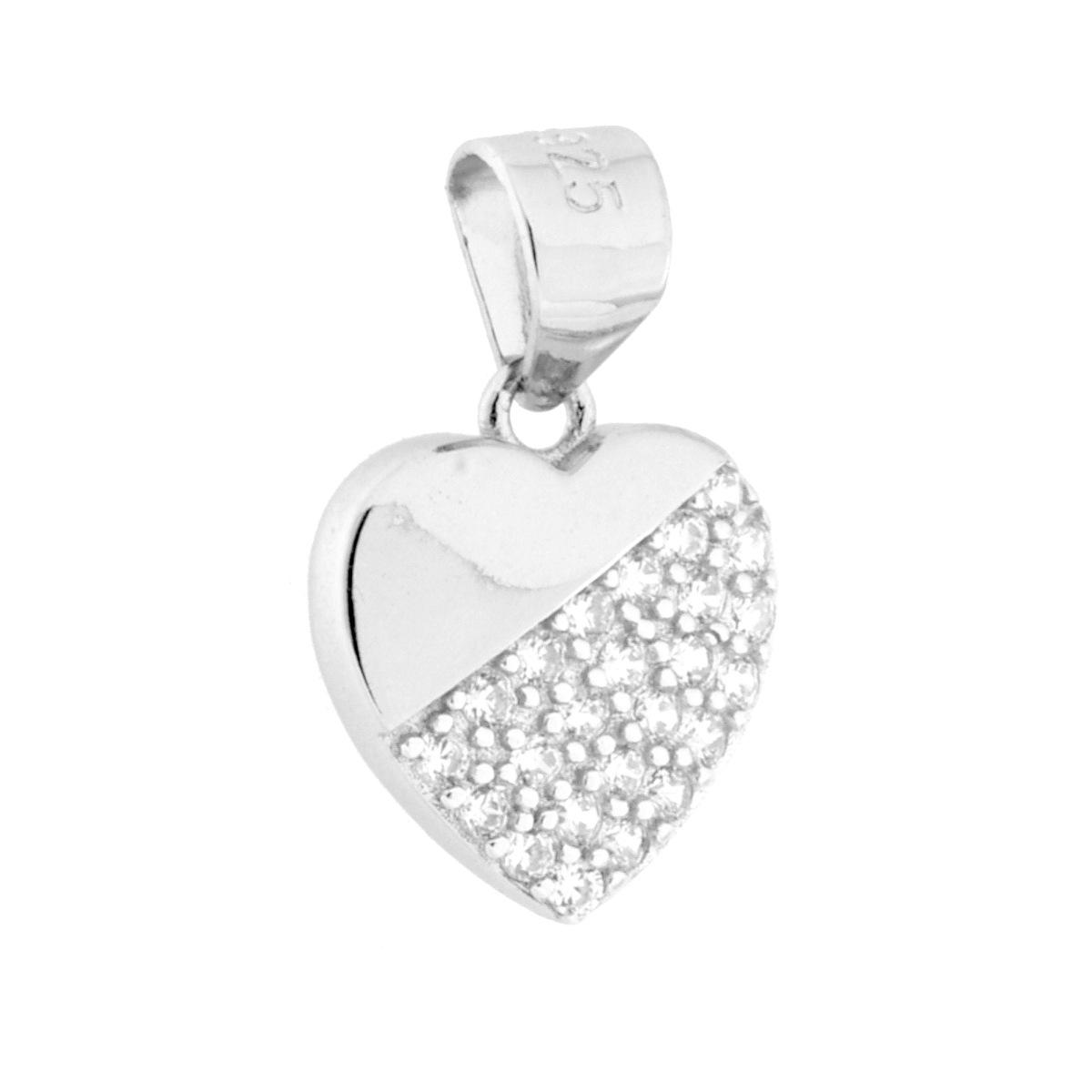 Ciondolo Cuore con Cubic Zirconia Bianchi in ARGENTO 925 Galvanica Rodio