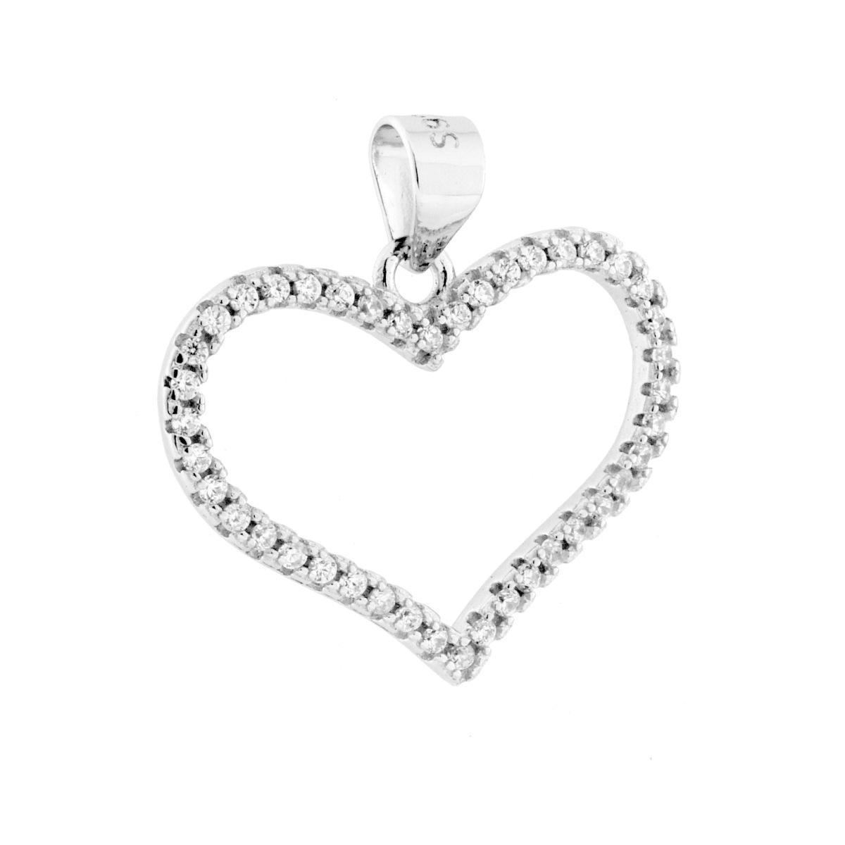 Ciondolo Cuore con Cubic Zirconia Bianchi in ARGENTO 925 Galvanica Rodio