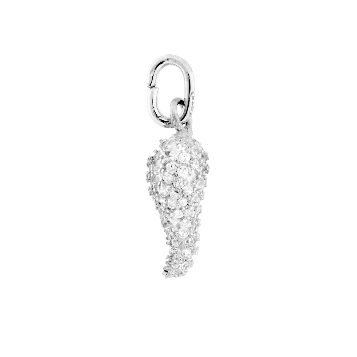 Ciondolo Corno 11 mm con Cubic Zirconia Bianchi in ARGENTO 925 Galvanica Rodio