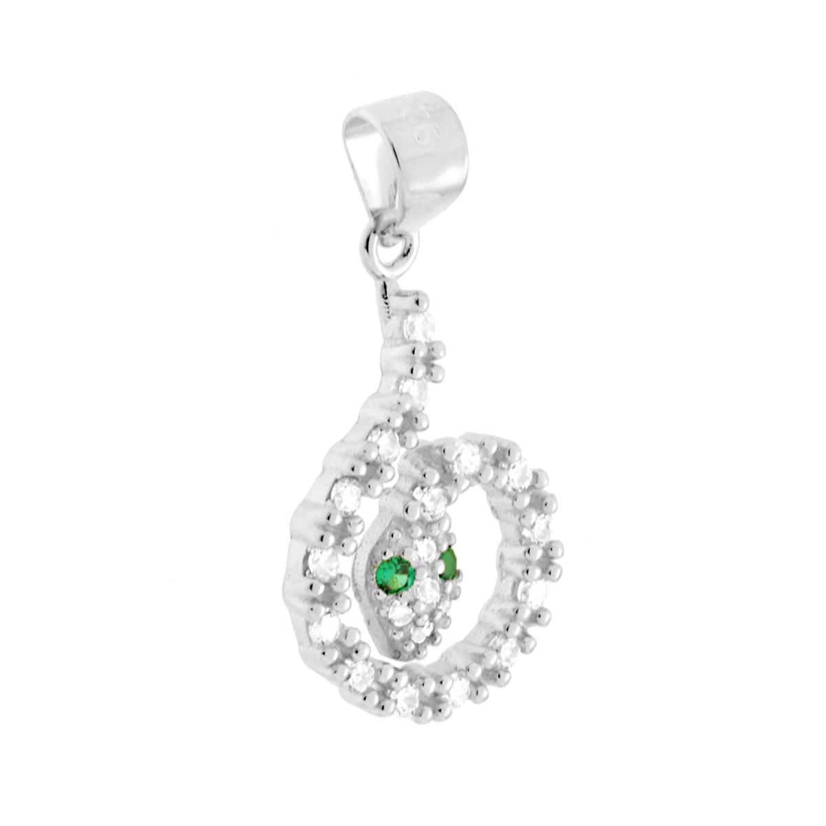 Ciondolo Serpente con Cubic Zirconia Bianchi e Verde Smeraldo in ARGENTO 925 Galvanica Rodio