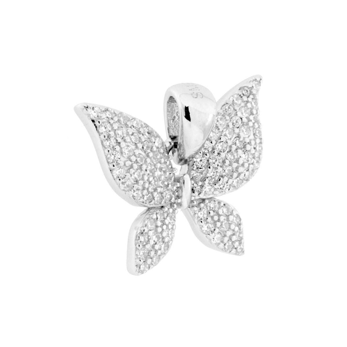 Ciondolo Farfalla con Cubic Zirconia Bianchi in ARGENTO 925 Galvanica Rodio