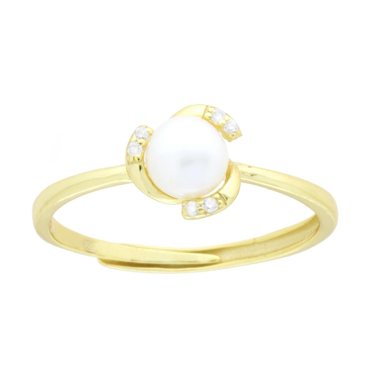 Anello con Perla Naturale e Vortice di Cubic Zirconia Bianchi in ARGENTO 925 Galvanica Oro
