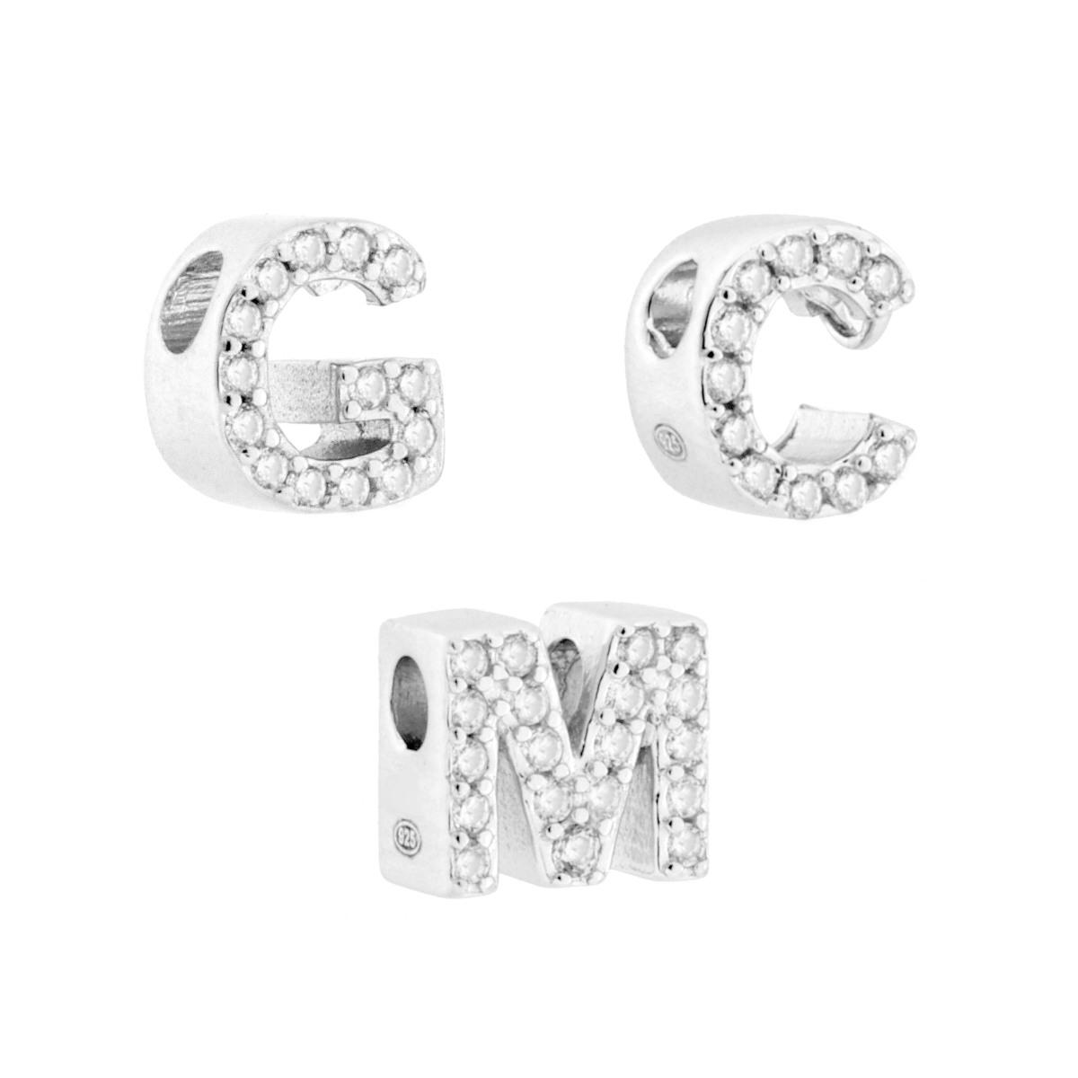 Ciondolo Lettera Iniziale con Cubic Zirconia Bianchi in ARGENTO 925 Galvanica Rodio