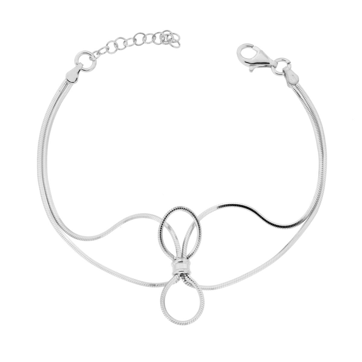 Bracciale due fili Catena Coda di Topo con Fiocco in ARGENTO 925 Galvanica Rodio