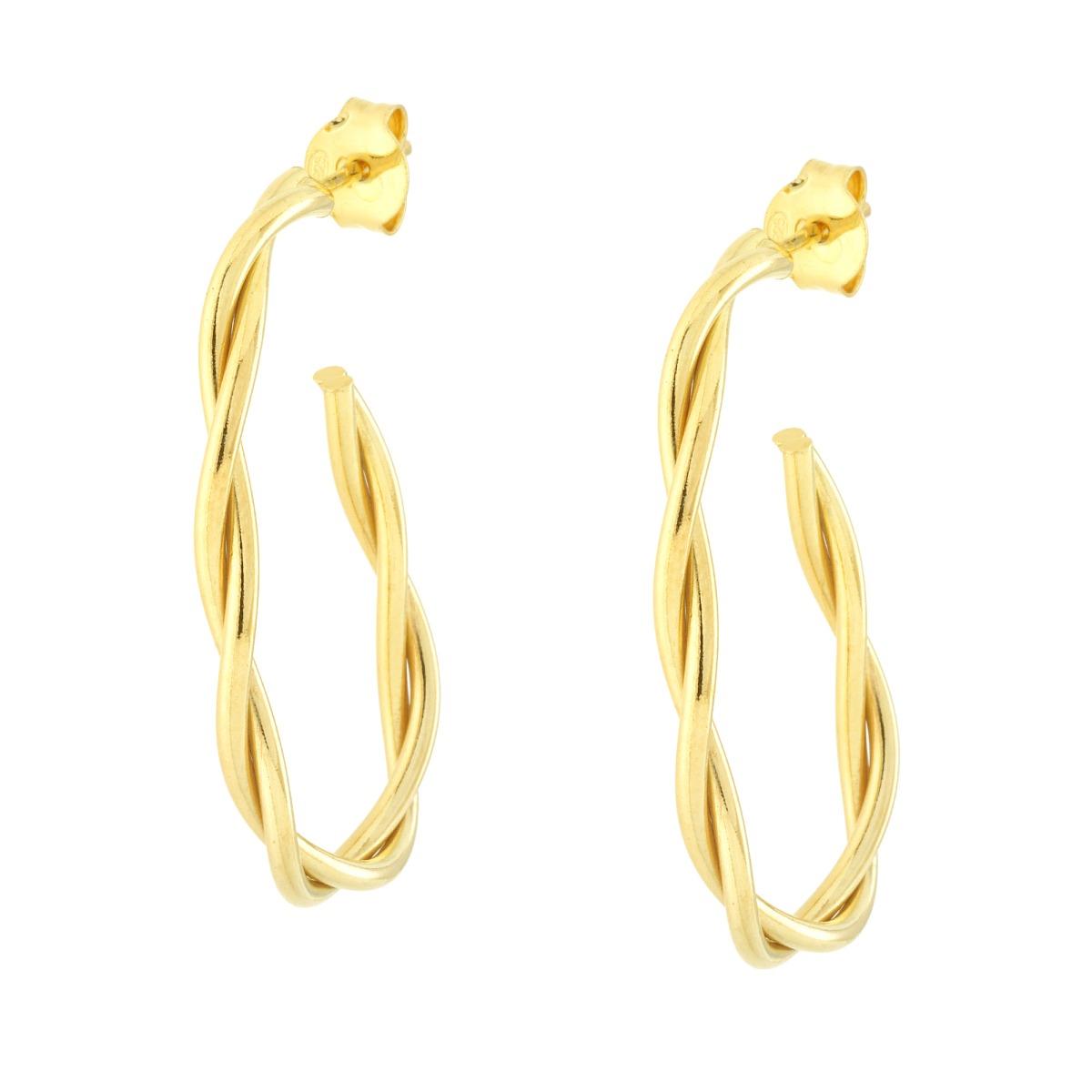 Orecchini Cerchio Ovale canna intrecciata in ARGENTO 925 Galvanica Oro