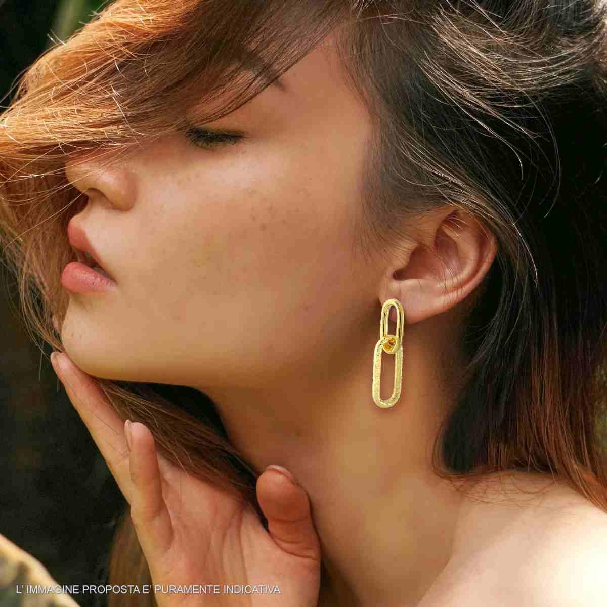 Orecchini Cerchi Ovali pendenti e Martellati in ARGENTO 925 Galvanica Oro