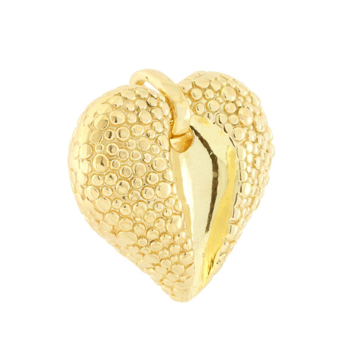 Ciondolo Cuore bombato Pallinato in ARGENTO 925 Galvanica Oro