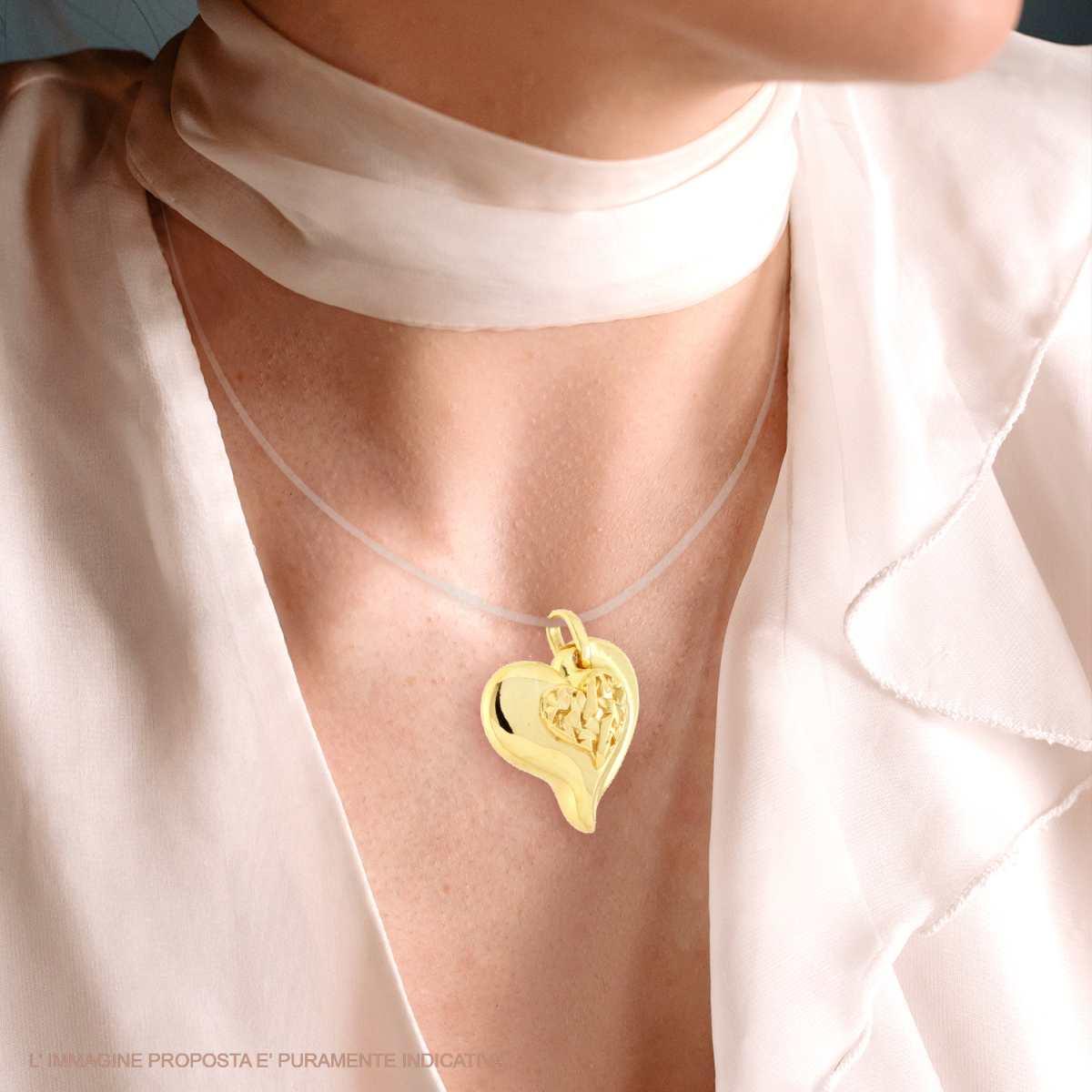 Ciondolo Cuore bombato Decorato in ARGENTO 925 Galvanica Oro