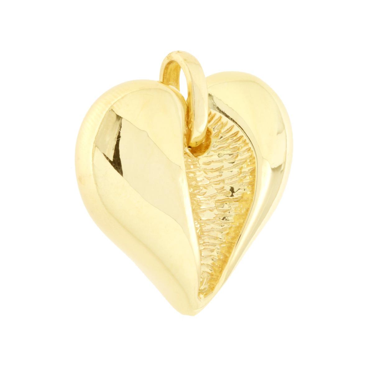 Ciondolo Cuore bombato Martellato in ARGENTO 925 Galvanica Oro