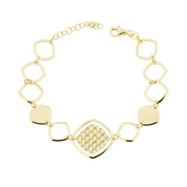 Bracciale Catena Rombi con Decoro Geometrico in ARGENTO 925 Galvanica Oro