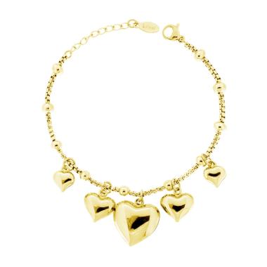Bracciale Catena Veneziana Tonda con Cuori Bombati pendenti in ACCIAIO colore oro