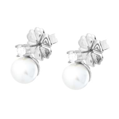 Orecchini Perla mm 8 con Punto Luce Crystal Bianco in ACCIAIO
