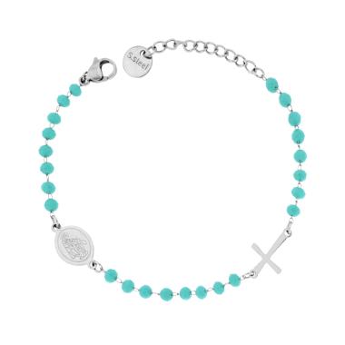 Bracciale Rosario cm 17+3 con Grani in Crystal colore Turchese mm 3.5 in ACCIAIO