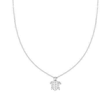 Collana Catena Forzatina Diamantata con Tartaruga e Crystal Bianchi in ACCIAIO e OTTONE