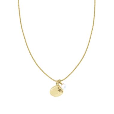 Collana Catena Coda di Topo con Perla e Conchiglia in ACCIAIO colore oro