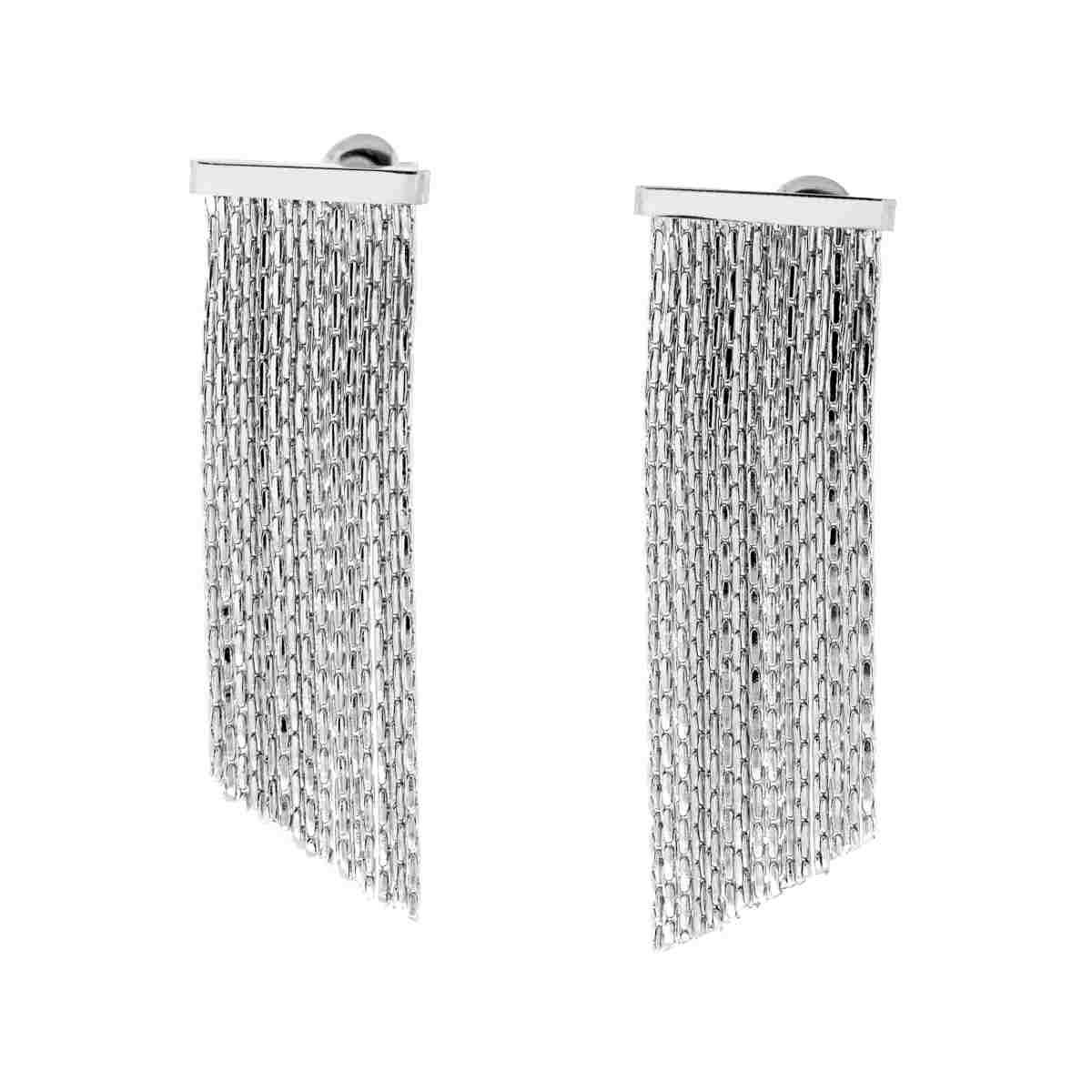 Orecchini Lunghi Multifilo Catena Cobra Diamantata con Barretta in ACCIAIO