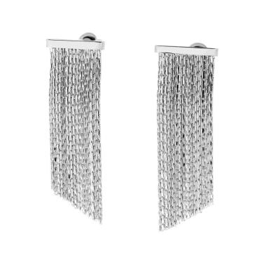 Orecchini Lunghi Multifilo Catena Cobra Diamantata con Barretta in ACCIAIO