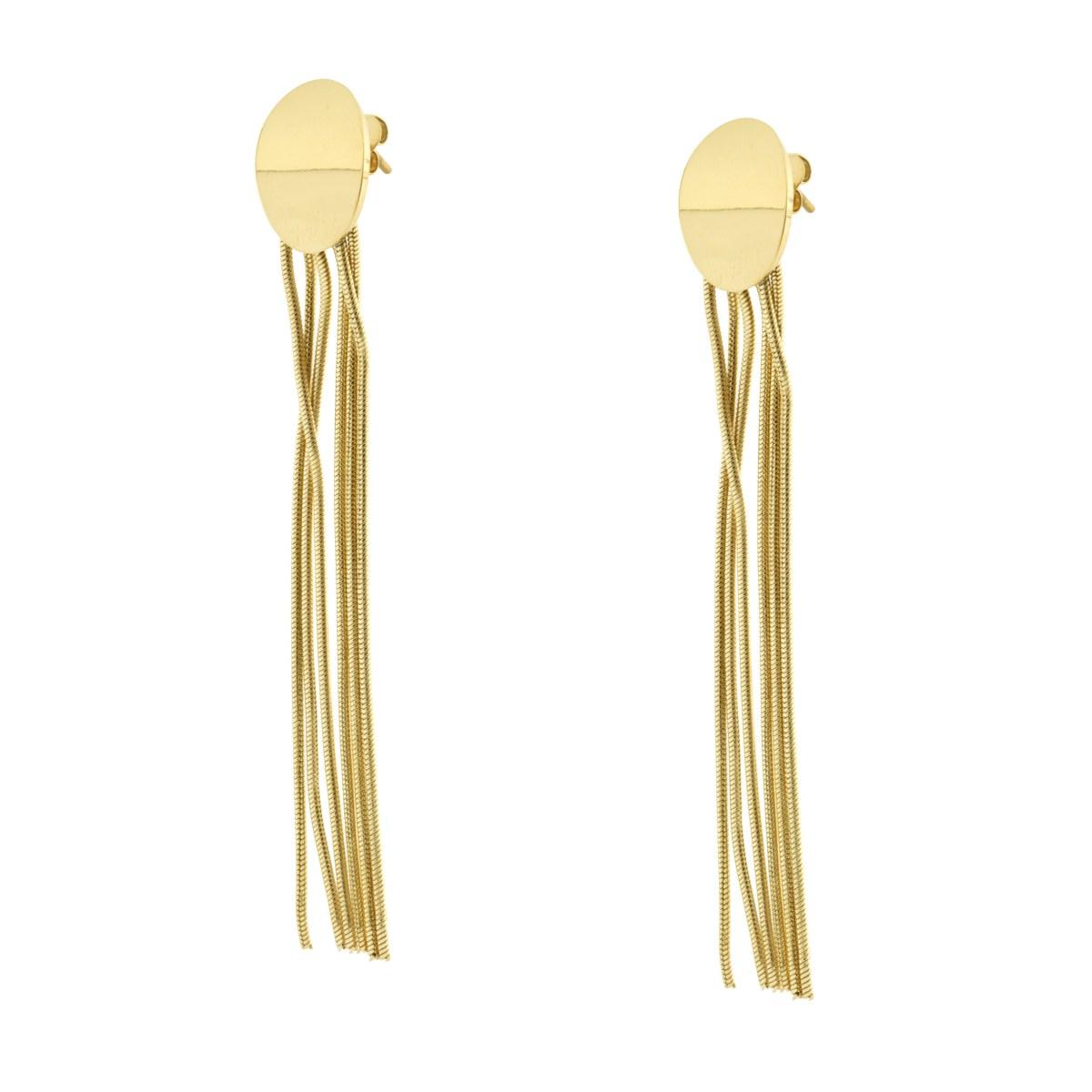Orecchini Lunghi Multifilo Catena Coda di Topo con Ovale in ACCIAIO colore Oro