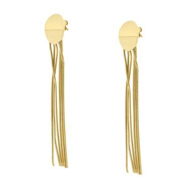 Orecchini Lunghi Multifilo Catena Coda di Topo con Ovale in ACCIAIO colore Oro