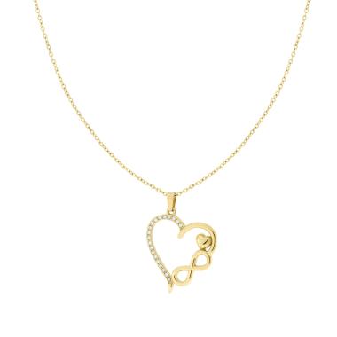 Collana Catena Forzatina Diamantata con Cuore e Infinito con Crystal Bianchi in ACCIAIO colore Oro