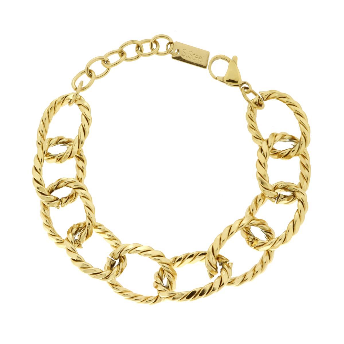 Bracciale Catena Forzatina Torchon Diamantata in ACCIAIO color Oro