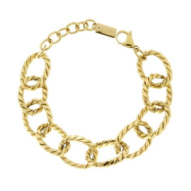 Bracciale Catena Forzatina Torchon Diamantata in ACCIAIO color Oro