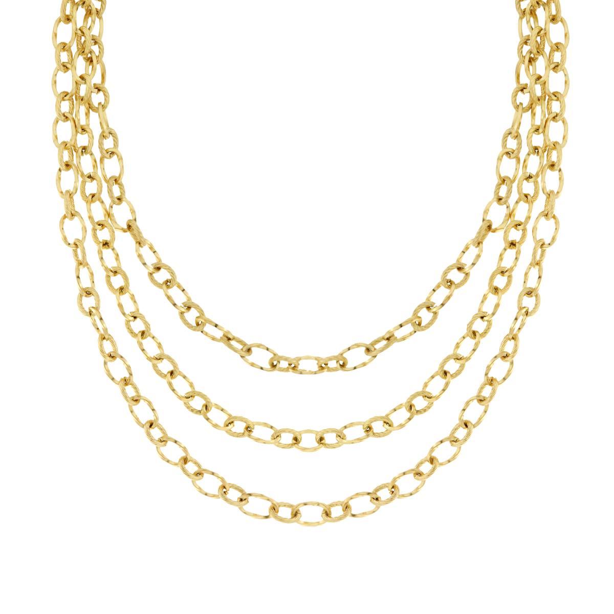 Collana tre fili Catena Forzatina alternata Liscia e Torchon in ACCIAIO colore Oro