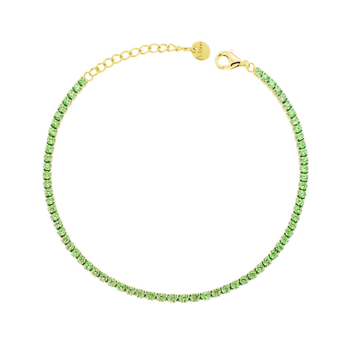Bracciale Tennis Griffe cm 17+5 con Crystal mm 2 Verde Peridoto in ACCIAIO colore Oro