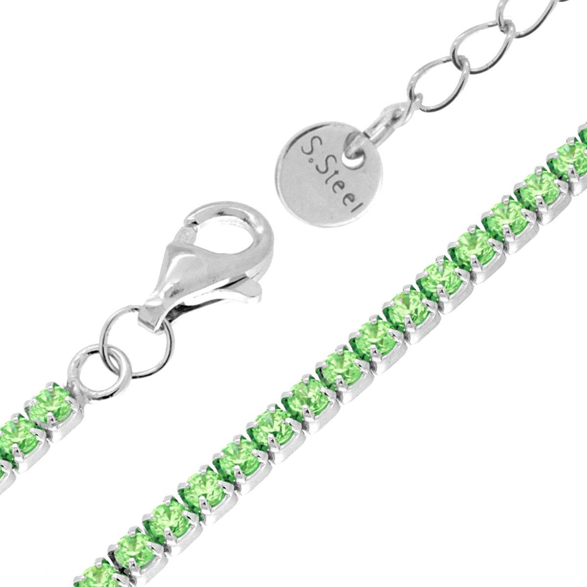 Bracciale Tennis Griffe cm 17+5 con Crystal mm 2 Verde Peridoto in ACCIAIO