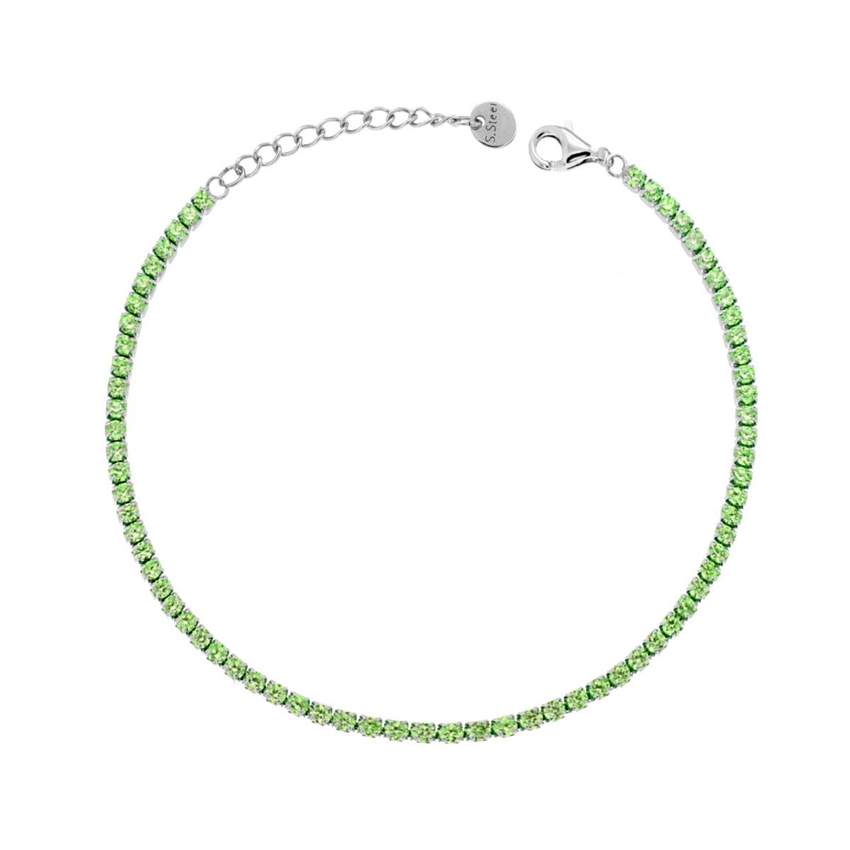 Bracciale Tennis Griffe cm 17+5 con Crystal mm 2 Verde Peridoto in ACCIAIO