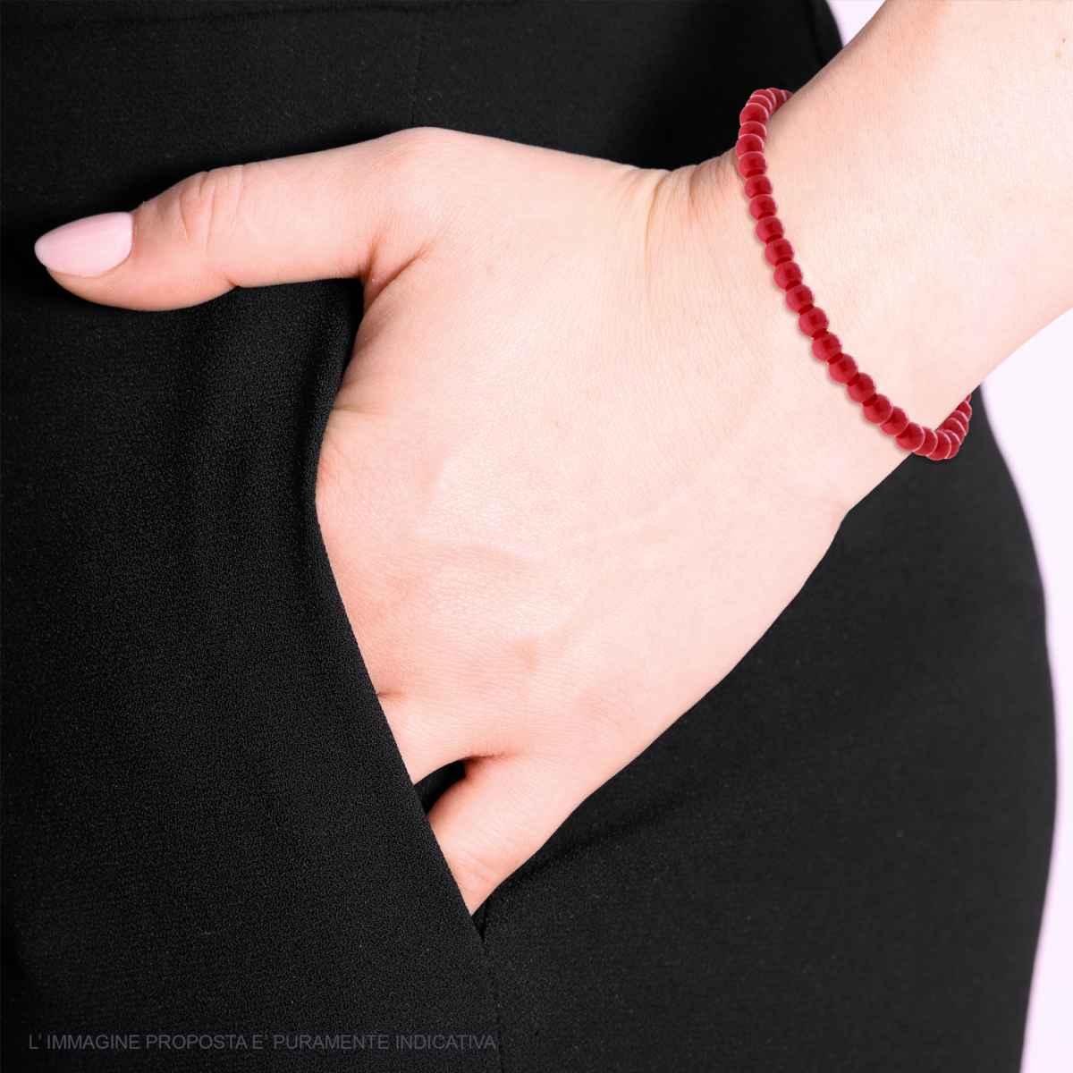 Bracciale elastico con Perle colore Rosso Corallo mm 4