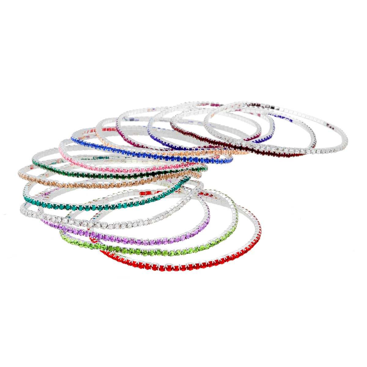 Bracciali Tennis elastico con Crystal colori assortiti in RAME colore Acciaio