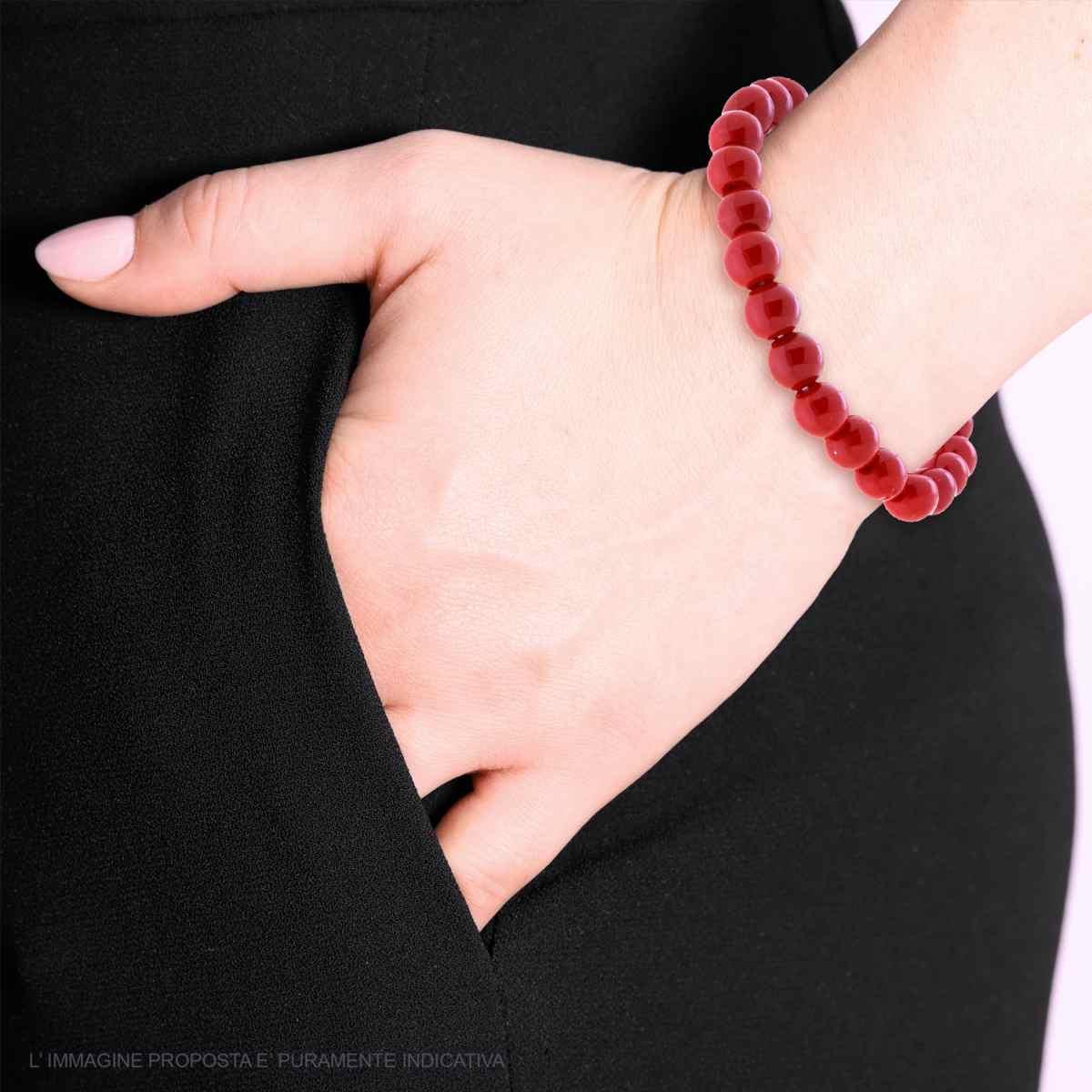 Bracciale elastico con Perle colore Rosso Corallo mm 8