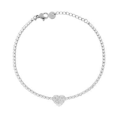 Bracciale Tennis con Cuore e Crystal Bianchi in ACCIAIO