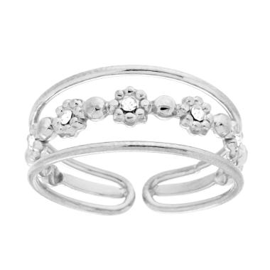 Anello Fascia tre fili con Fiori e Crystal Bianchi in ACCIAIO