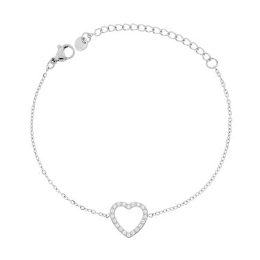 Bracciale Catena Forzatina Diamantata con Cuore e Crystal Bianchi in ACCIAIO