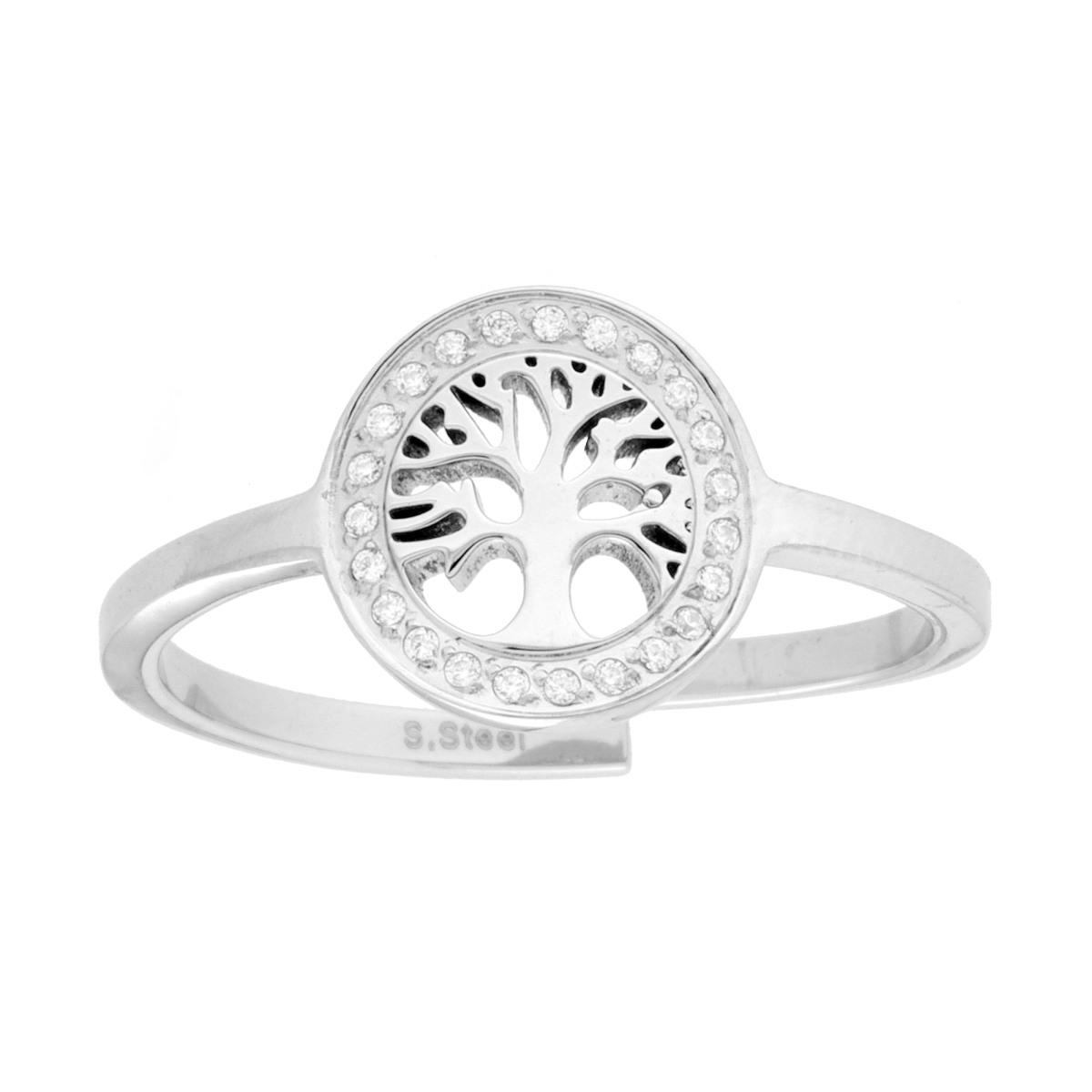 Anello Albero della Vita con Crystal Bianchi in ACCIAIO