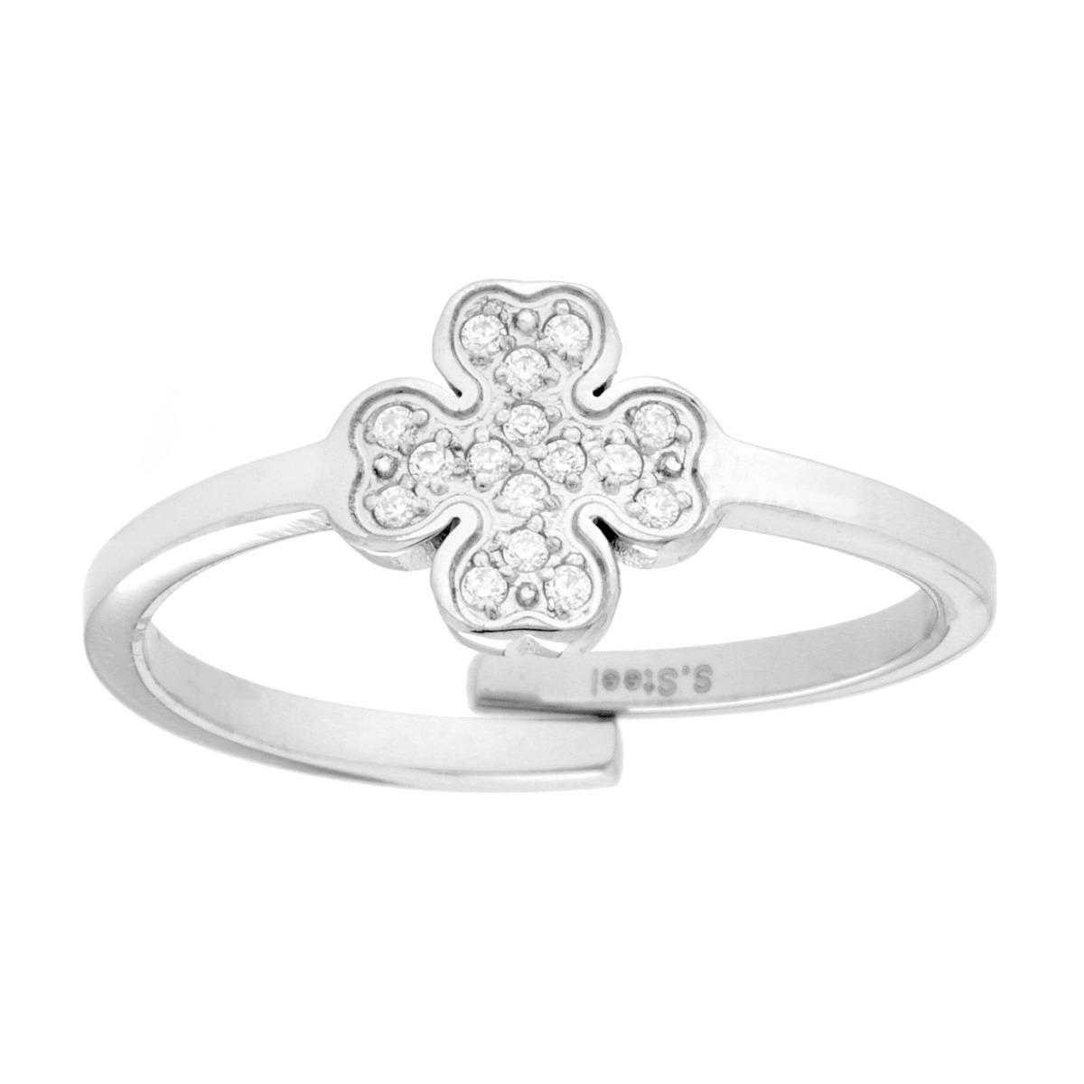 Anello Quadrifoglio con Crystal in ACCIAIO