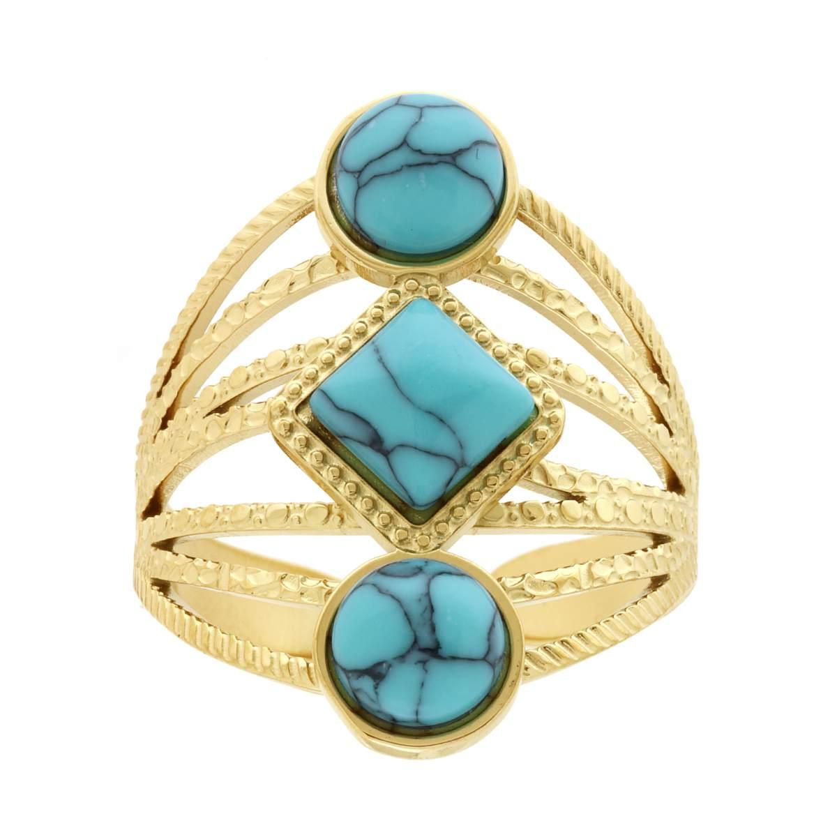 Anello Fascione Multifilo con Pietre colore Turchese in ACCIAIO colore Oro