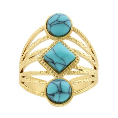 Anello Fascione Multifilo con Pietre colore Turchese in ACCIAIO colore Oro