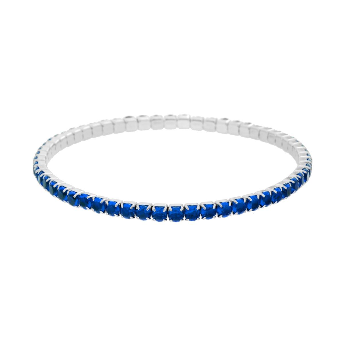Bracciale Tennis Elastico con Crystal colore Blu Zaffiro m 3 in ACCIAIO