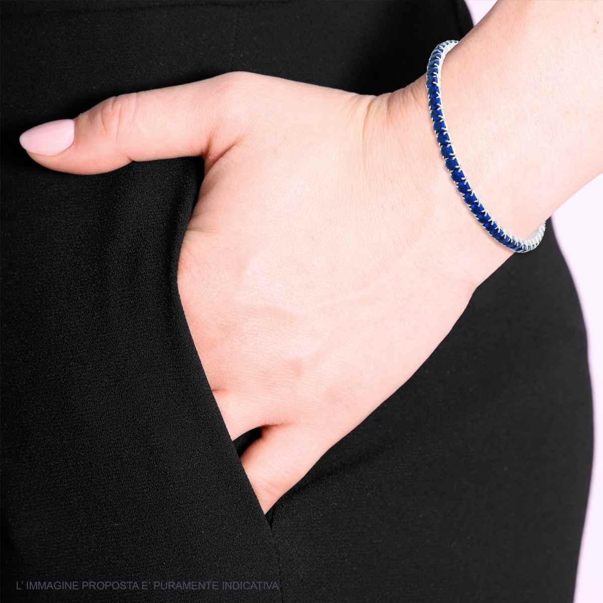 Bracciale Tennis Elastico con Crystal colore Blu Zaffiro m 3 in ACCIAIO